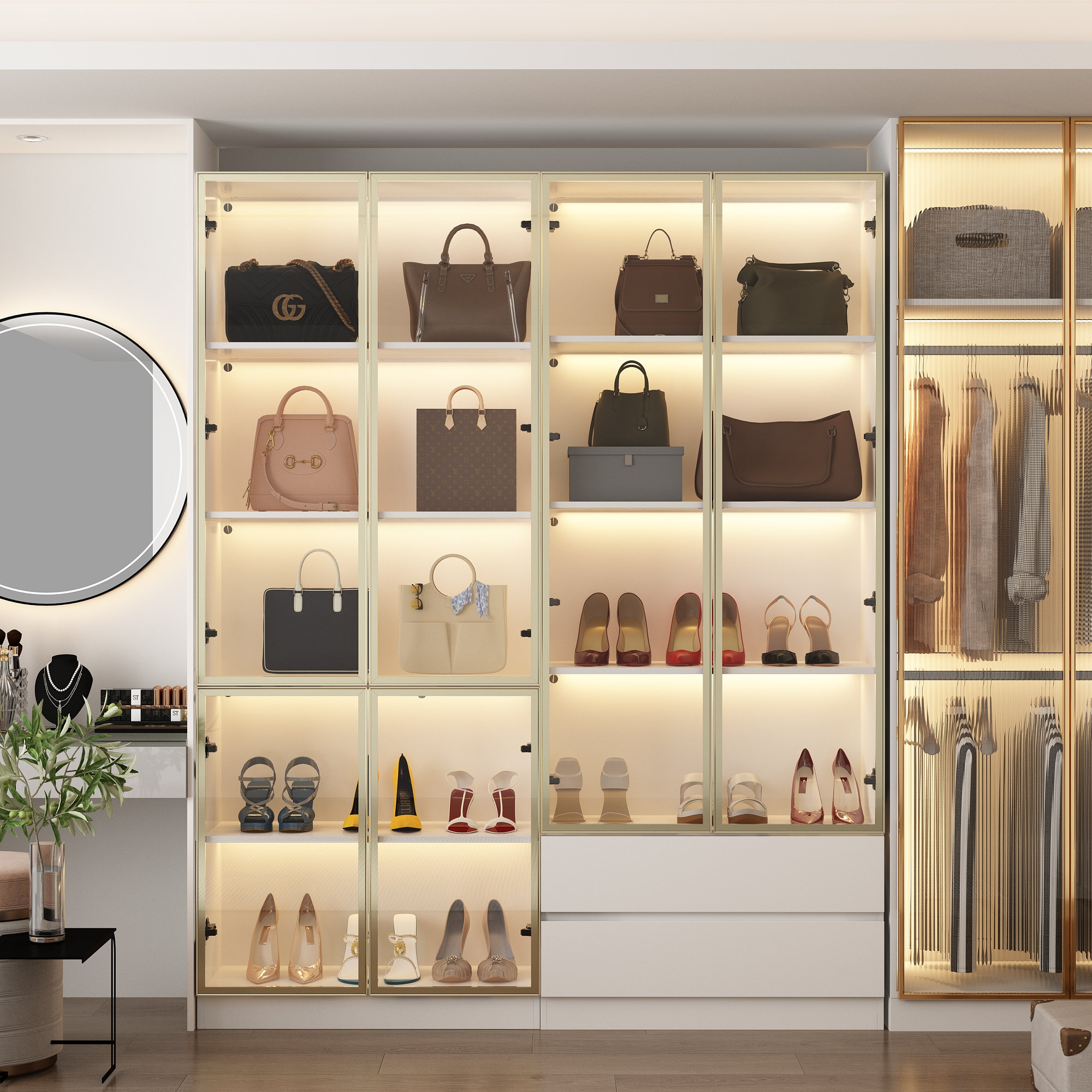 Ivy Bronx Closet System With Light And Tempered Glass Door